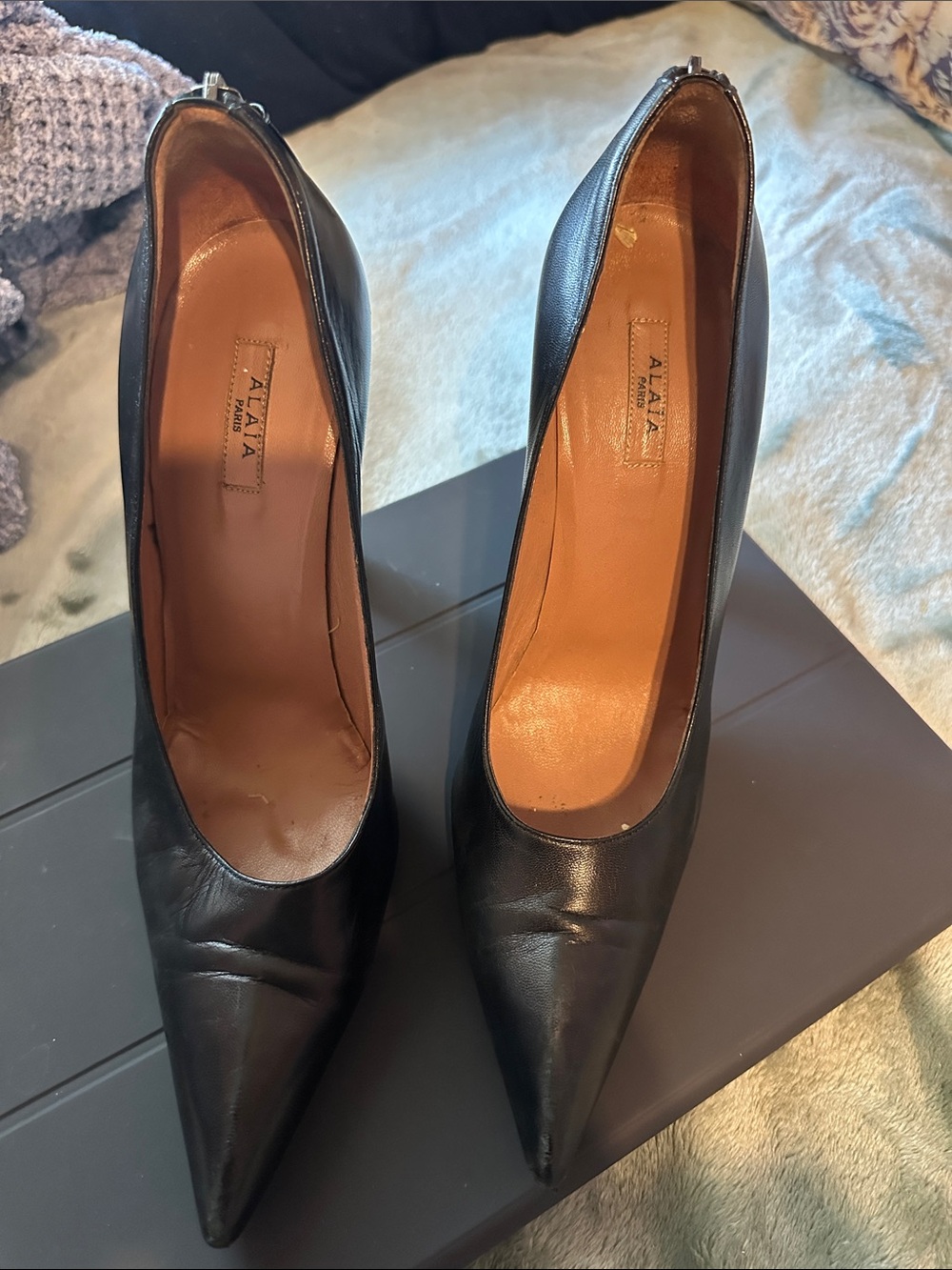 Alaia Black Leather Pointed Toe Pump